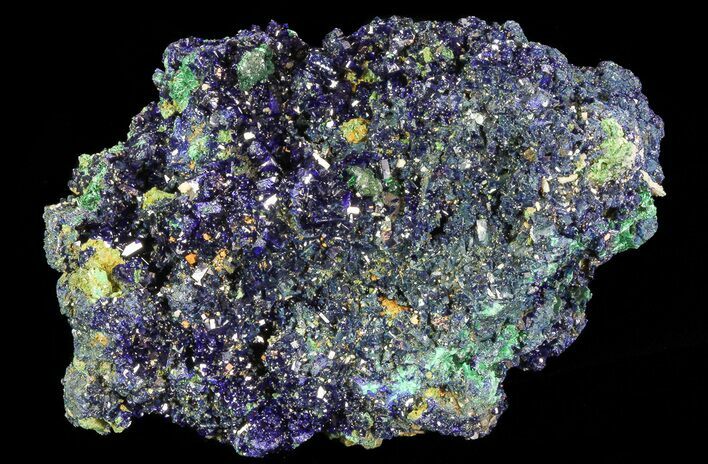 Sparkling Azurite Crystal Cluster with Malachite - Laos #69725